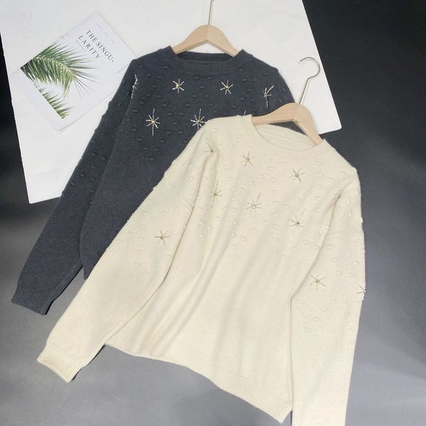 2021 new fall/winter round neck soft waxy wool loose padded pullover sweater women itty, White;black
2021 new fall/winter round neck soft waxy wool loose padded pullover sweater women itty, White;black
