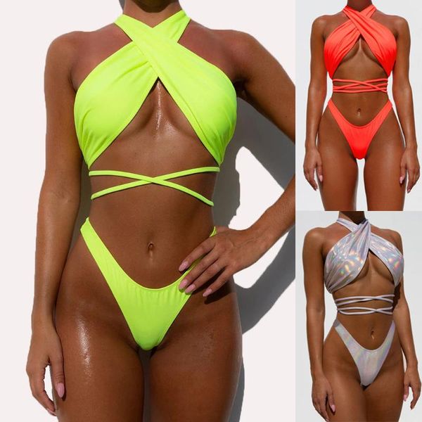 women's swimwear 2021 bandage summer women two pieces cross up swimsuit high waist bikini push bathing suit set, White;black
women's swimwear 2021 bandage summer women two pieces cross up swimsuit high waist bikini push bathing suit set, White;black