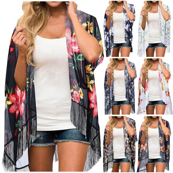women's swimwear chiffon cover up blous women floral print fashion cardigan short sleeve loose beach wear boho ummer female, White;black
women's swimwear chiffon cover up blous women floral print fashion cardigan short sleeve loose beach wear boho ummer female, White;black