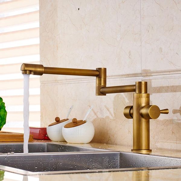 kitchen faucets antique brass dual handle and cold water taps deck mounted folding stretch neck mixer faucet
kitchen faucets antique brass dual handle and cold water taps deck mounted folding stretch neck mixer faucet