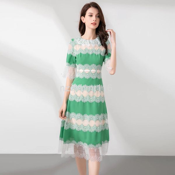 casual dresses spring and summer women's wear round neck short sleeve lace stripe medium long slim dress, Black;gray
casual dresses spring and summer women's wear round neck short sleeve lace stripe medium long slim dress, Black;gray