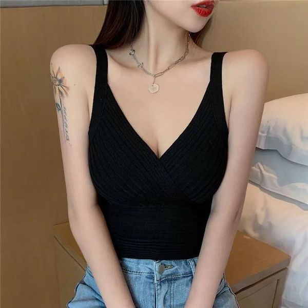women's tanks & camis women knitted crop summer sleeveless vest slim sling tank v-neck plain camisole high elastic female, White
women's tanks & camis women knitted crop summer sleeveless vest slim sling tank v-neck plain camisole high elastic female, White