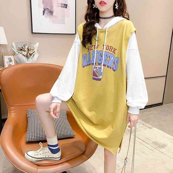 autumn winter 2021 korean version medium and long cut new bf printed hooded fake two-piece sweater loose large women's wear, Black
autumn winter 2021 korean version medium and long cut new bf printed hooded fake two-piece sweater loose large women's wear, Black