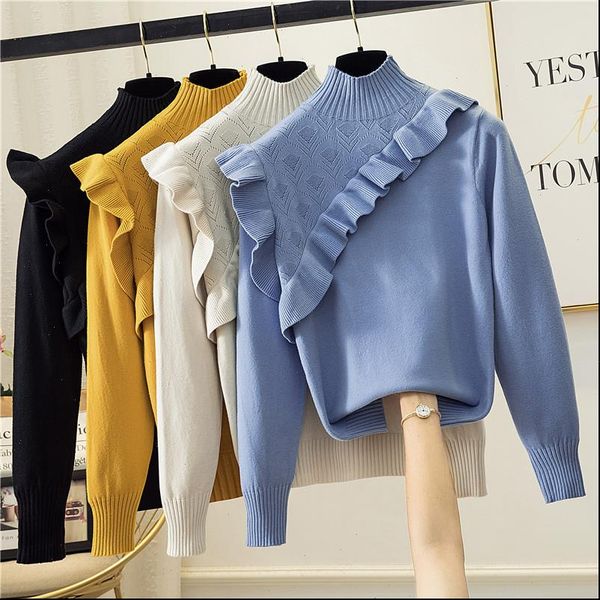 turtleneck elasticity knitted women sweater autumn winter loose jumper fashion ruffles basic female pullover femme pull, White;black
turtleneck elasticity knitted women sweater autumn winter loose jumper fashion ruffles basic female pullover femme pull, White;black