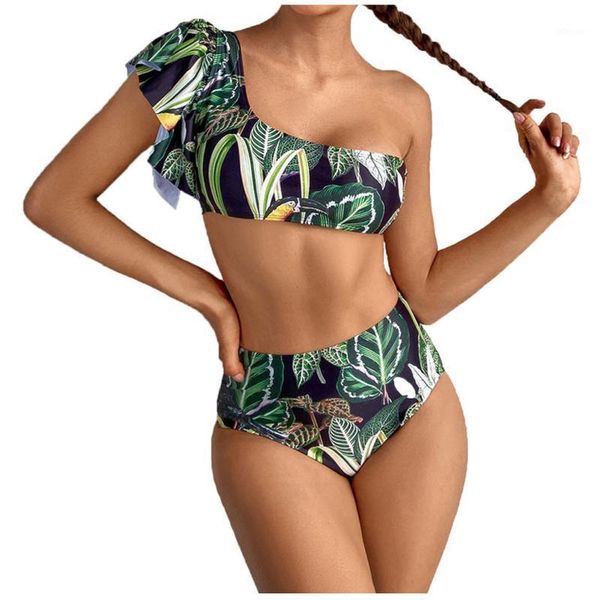 women's swimwear floral ruffled hem bikini set women one shoulder v-neck high-waisted two piece swimsuit 2021 girl beach bathing suit b, White;black
women's swimwear floral ruffled hem bikini set women one shoulder v-neck high-waisted two piece swimsuit 2021 girl beach bathing suit b, White;black