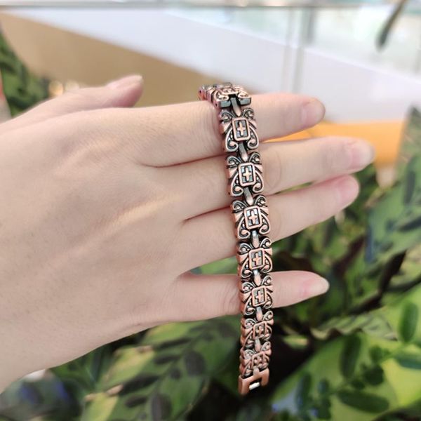 link, chain magnetic copper bracelet for women cross vintage flower germanium femme link health energy 12mm, Black
link, chain magnetic copper bracelet for women cross vintage flower germanium femme link health energy 12mm, Black