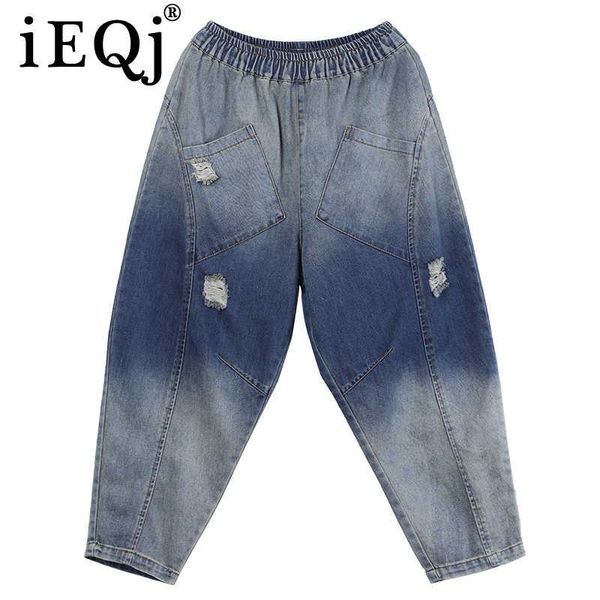 women's jeans iejq 2021 summer casual loose literary and artistic gradient holes washed mid-waist harem women 3d0007, Blue
women's jeans iejq 2021 summer casual loose literary and artistic gradient holes washed mid-waist harem women 3d0007, Blue