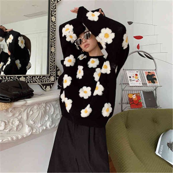 women's sweaters female-style japanese sweater 3d with daisies, knitted-over for autumn and winter uweo, White;black
women's sweaters female-style japanese sweater 3d with daisies, knitted-over for autumn and winter uweo, White;black