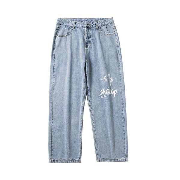men's jeans 2021 spring and autumn youth loose large size pure color personalized printed fashion casual straight pants, Blue
men's jeans 2021 spring and autumn youth loose large size pure color personalized printed fashion casual straight pants, Blue