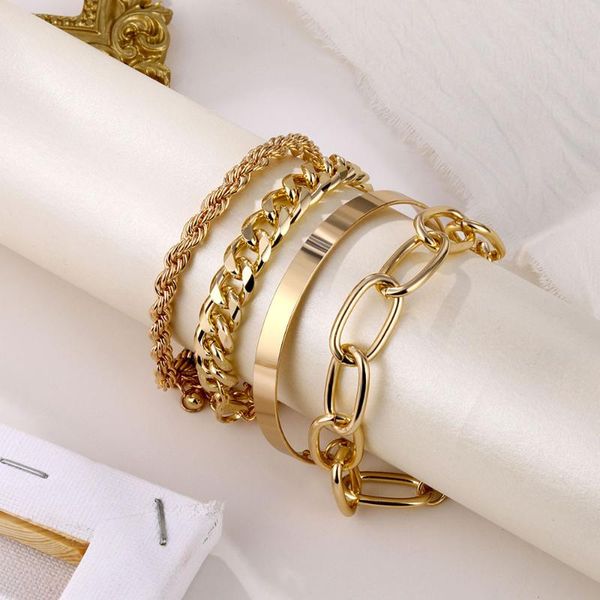 link, chain 4pcs punk curb cuban bracelets set women miami boho thick gold color charm bangles fashion jewelry twist, Black
link, chain 4pcs punk curb cuban bracelets set women miami boho thick gold color charm bangles fashion jewelry twist, Black