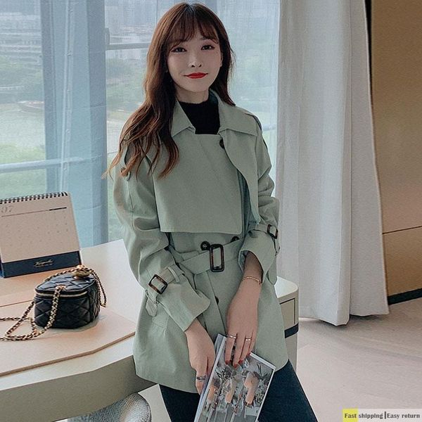 short windbreaker women's 2021 autumn popular english style trench coat waist belt casual coat, Tan;black
short windbreaker women's 2021 autumn popular english style trench coat waist belt casual coat, Tan;black