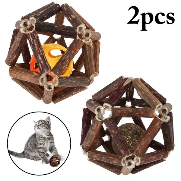 cat toys 2pcs creative toy natural catnip bell ball funny chew molar tooth cleaning pet interactive supplies