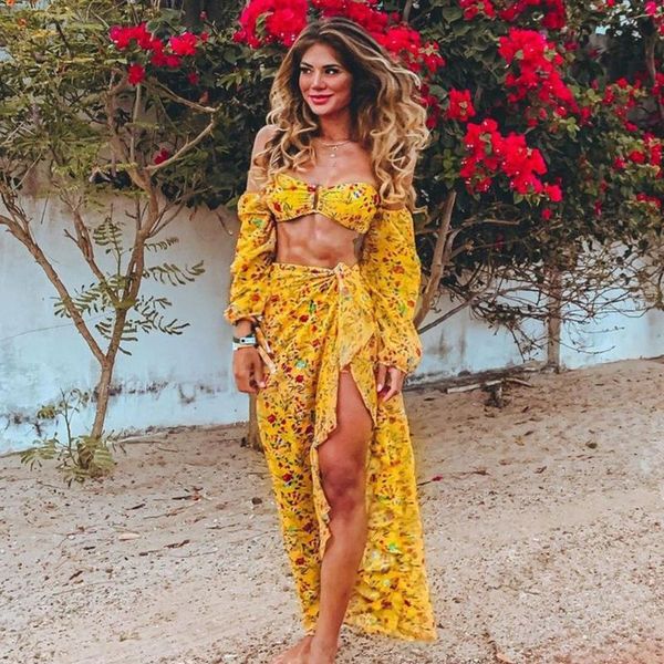 women's swimwear 2021 high waist long sleeve net yarn bikini sets beach cover up print floral women swimsuit beachwear bathing suit, White;black
women's swimwear 2021 high waist long sleeve net yarn bikini sets beach cover up print floral women swimsuit beachwear bathing suit, White;black