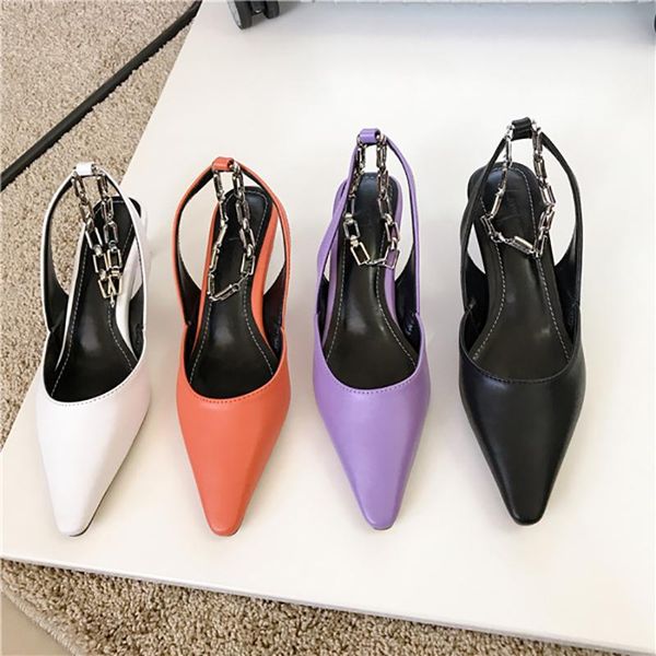 dress shoes women sandals pointed toe ankle strap metal chain thin low heels single orange summer slides size 35-39, Black
dress shoes women sandals pointed toe ankle strap metal chain thin low heels single orange summer slides size 35-39, Black
