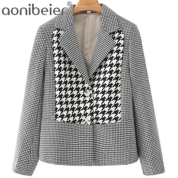 women's suits & blazers aonibeier 2021 summer autumn black white houndstooth patchwork women casual wrist sleeve single breasted female, White;black
women's suits & blazers aonibeier 2021 summer autumn black white houndstooth patchwork women casual wrist sleeve single breasted female, White;black