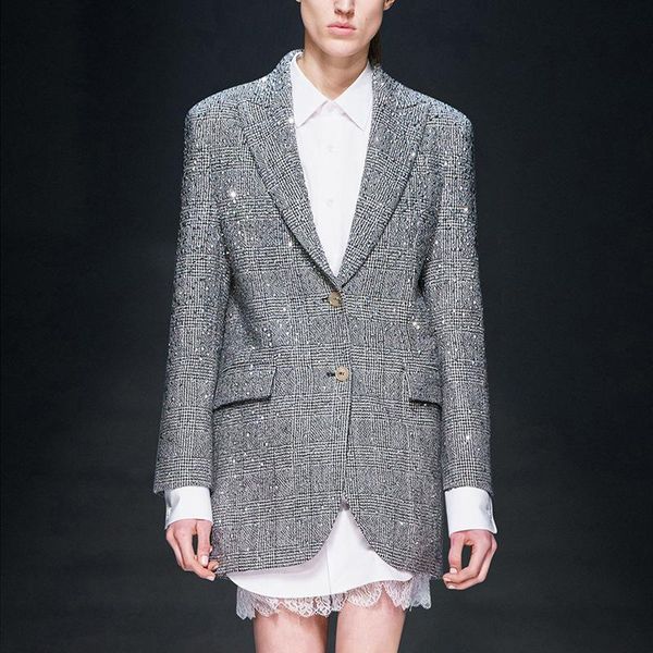 women's suits & blazers casual suit 2021 spring dress retro british fashion single breasted slim plaid coat, White;black
women's suits & blazers casual suit 2021 spring dress retro british fashion single breasted slim plaid coat, White;black