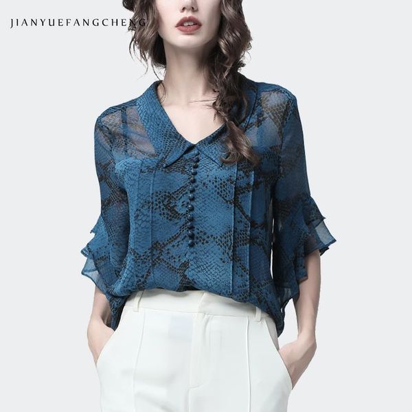women chiffon blouse blue snake skin printed see through half sleeve shirt loose plus size office casual female blouses, White
women chiffon blouse blue snake skin printed see through half sleeve shirt loose plus size office casual female blouses, White