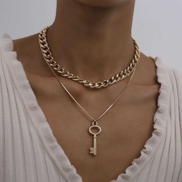 jewelry punk clavicle geometric thick chain women's double hollow key necklace, Silver
jewelry punk clavicle geometric thick chain women's double hollow key necklace, Silver
