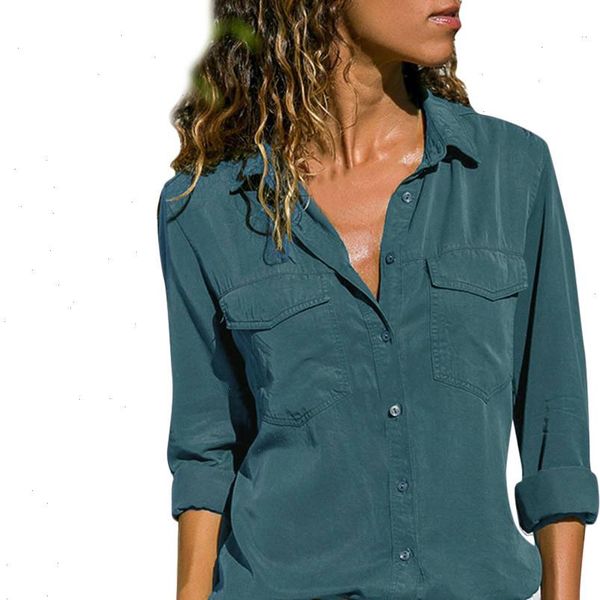 women blouse long sleeve turn down collar pockets button front shirt lady tee shirt femme plus size camiseta feminina new, White
women blouse long sleeve turn down collar pockets button front shirt lady tee shirt femme plus size camiseta feminina new, White