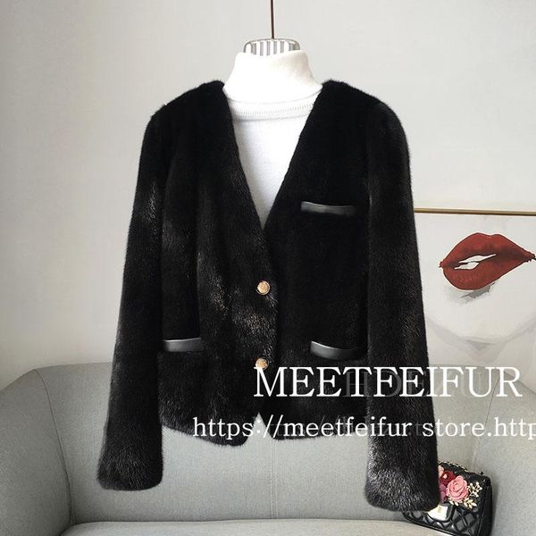 women's fur & faux 2021 meetfeifur imported velvet v-neck whole female mink stylish young short winter coat from haining, Black
women's fur & faux 2021 meetfeifur imported velvet v-neck whole female mink stylish young short winter coat from haining, Black