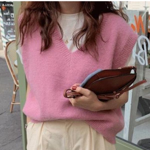 spring new 2021 women casual loose v-neck solid color pink loose short minimalist sleeveless knitting vest coat 8q418, Black;brown
spring new 2021 women casual loose v-neck solid color pink loose short minimalist sleeveless knitting vest coat 8q418, Black;brown