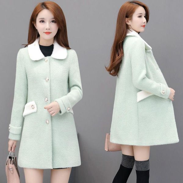 women's wool & blends women imitation mink velvet woolen coat autumn winter thicken jacket fashion overcoat large size overweara655, Black
women's wool & blends women imitation mink velvet woolen coat autumn winter thicken jacket fashion overcoat large size overweara655, Black