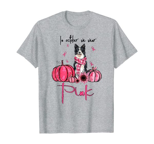 border collie dog in october we wear pink ribbon pumpkin t-shirt, White;black
border collie dog in october we wear pink ribbon pumpkin t-shirt, White;black