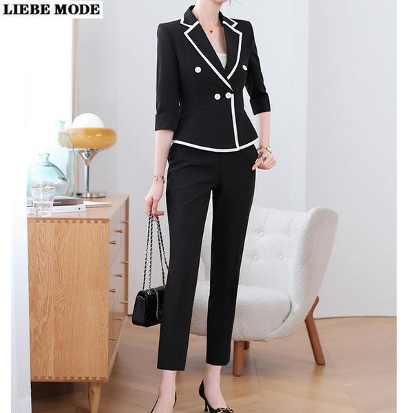 women's two piece pants formal suit women summer fashion slim business half sleeve blazer and office ladies work wear trousers, White
women's two piece pants formal suit women summer fashion slim business half sleeve blazer and office ladies work wear trousers, White