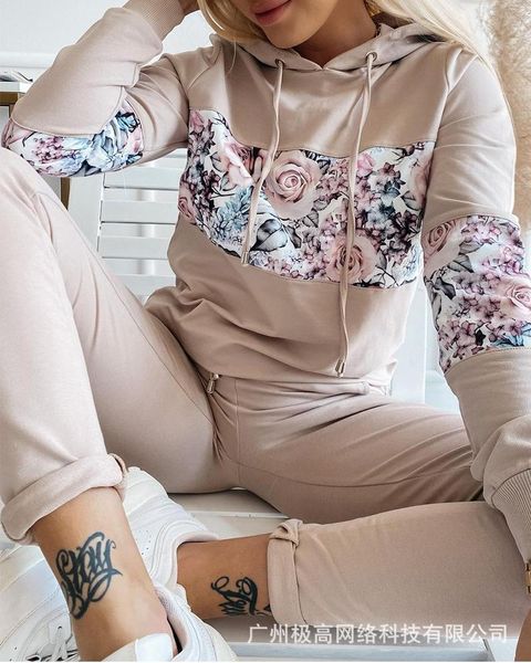 women's two piece pants 2 set 2021 autumn and winter hooded print splicing suit, White
women's two piece pants 2 set 2021 autumn and winter hooded print splicing suit, White