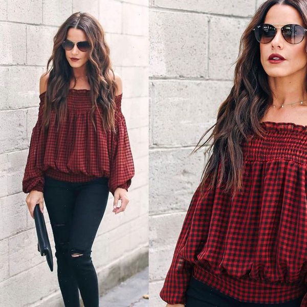 autumn red plaid print women blouse off shoulder cut out tie party long sleeve blouses shirt casual streetwear female blusas, White
autumn red plaid print women blouse off shoulder cut out tie party long sleeve blouses shirt casual streetwear female blusas, White