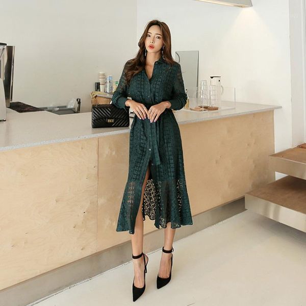 casual dresses spring hollow-out lace women dress with belt single breasted elegant mermaid female full sleeve autumn vestidos femme, Black;gray
casual dresses spring hollow-out lace women dress with belt single breasted elegant mermaid female full sleeve autumn vestidos femme, Black;gray