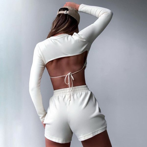 casual sporty backless two piece set women tracksuits long sleeve bandage workout solid outfits sweet tees + shorts sets, White
casual sporty backless two piece set women tracksuits long sleeve bandage workout solid outfits sweet tees + shorts sets, White