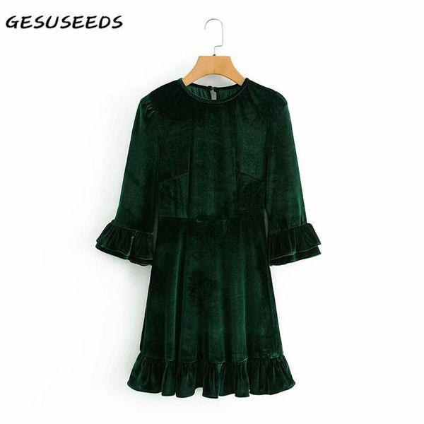 casual dresses black green dress women vintage spring o neck ruffle mini velvet korean a line flare sleeve vestidos, Black;gray
casual dresses black green dress women vintage spring o neck ruffle mini velvet korean a line flare sleeve vestidos, Black;gray