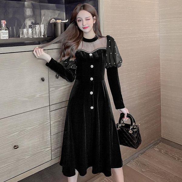 casual dresses coigarsam french style women dress vintage puff sleeve black 661, Black;gray
casual dresses coigarsam french style women dress vintage puff sleeve black 661, Black;gray