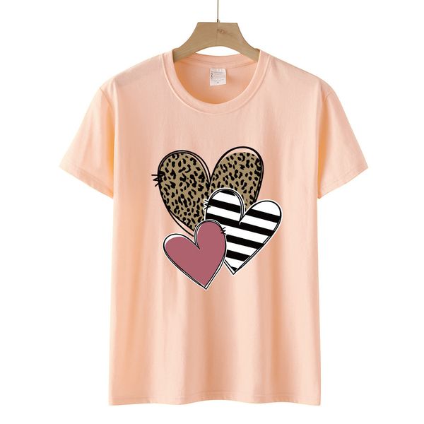 valentine's day new style color leopard love print ladies pullover short-sleeved t-shirt, White 
valentine's day new style color leopard love print ladies pullover short-sleeved t-shirt, White