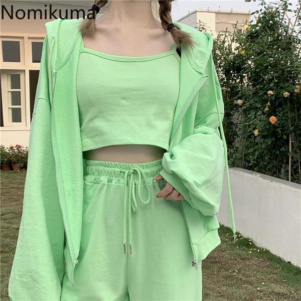 women's two piece pants nomikuma 2021 womens 3 pieces sweat sets long sleeve zipper hooder jacket + sling vest lace up waist harem suit, White
women's two piece pants nomikuma 2021 womens 3 pieces sweat sets long sleeve zipper hooder jacket + sling vest lace up waist harem suit, White