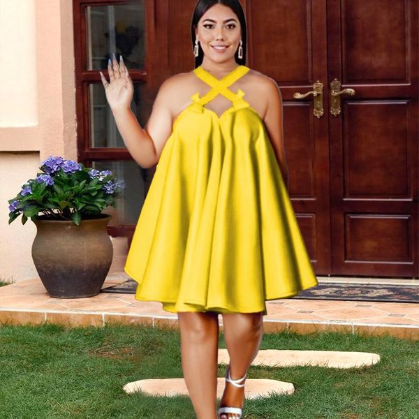 plus size dresses halter backles sleeveless bandage crop loose mini ball gown bare shoulder zipper summer party lady dress, Black
plus size dresses halter backles sleeveless bandage crop loose mini ball gown bare shoulder zipper summer party lady dress, Black
