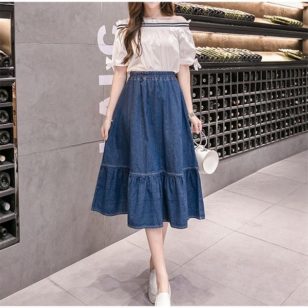 women's jeans ruffled high waist midi skirt denim blue a-line patchwork ladies solid skirts new summer autumn clothes 210315, Black
women's jeans ruffled high waist midi skirt denim blue a-line patchwork ladies solid skirts new summer autumn clothes 210315, Black
