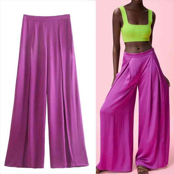 za purple wide leg pants women satin high waist woman trousers summer fashion ruched loose pants, Black;white
za purple wide leg pants women satin high waist woman trousers summer fashion ruched loose pants, Black;white