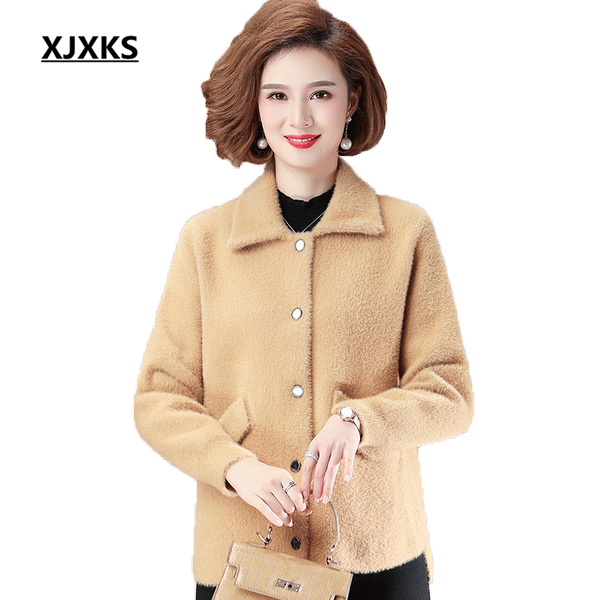 women's wool & blends xjxks 2021 autumn winter women woolen coat high-quality comfortable imitation mink single-breasted cardigan, Black
women's wool & blends xjxks 2021 autumn winter women woolen coat high-quality comfortable imitation mink single-breasted cardigan, Black