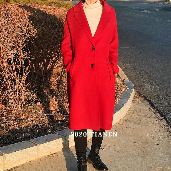 winter new year red hand sewn double faced overcoat large woolen overcoat women's loose wool long, Black
winter new year red hand sewn double faced overcoat large woolen overcoat women's loose wool long, Black