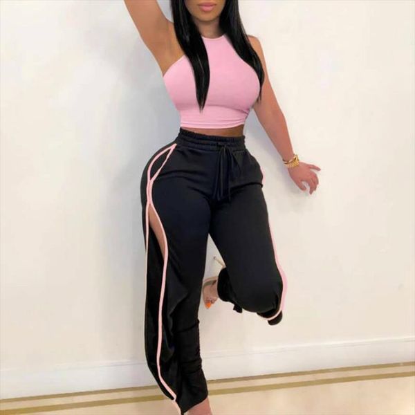 casual summer clothes sleeveless halter women tracksuits vest pants outfits high waist split trousers patchwork streetwear 2pcs, Gray
casual summer clothes sleeveless halter women tracksuits vest pants outfits high waist split trousers patchwork streetwear 2pcs, Gray