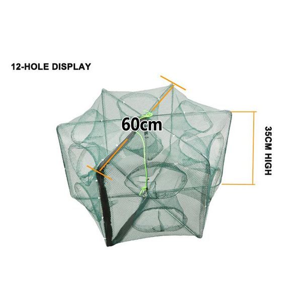 6/12 holes fishing nets foldable porable hexagon fishing net automatic trap shrimp crab fish baits cast mesh accessories