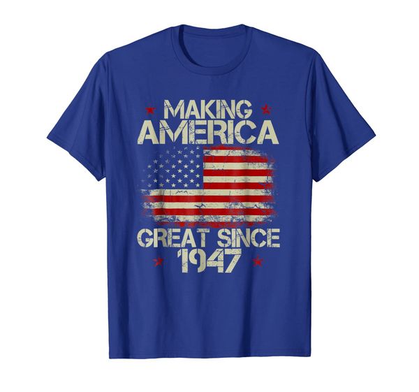 71st birthday gift making america great since 1947 t-shirt, White;black
71st birthday gift making america great since 1947 t-shirt, White;black