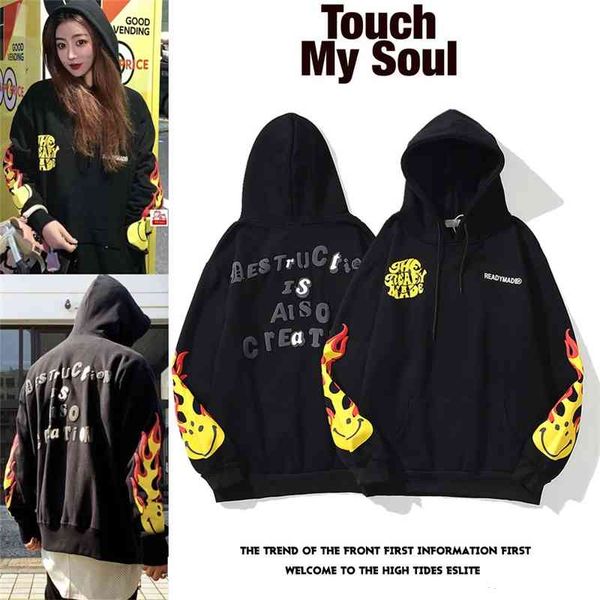 rm wu yifan smile 21ss foam smiling face flame men's and women's loose hoodie, Black
rm wu yifan smile 21ss foam smiling face flame men's and women's loose hoodie, Black