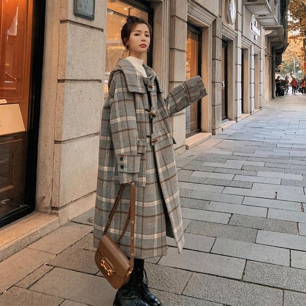 women's wool & blends horn thickening grid cloth coat female autumn/winter 2021 long little students in the woolen, Black
women's wool & blends horn thickening grid cloth coat female autumn/winter 2021 long little students in the woolen, Black
