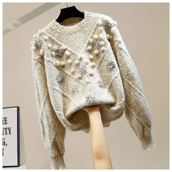 2021 autumn embroidered sequins sweet flower decoration ball loose around neck all-match woman's sweater u8ay, White;black
2021 autumn embroidered sequins sweet flower decoration ball loose around neck all-match woman's sweater u8ay, White;black