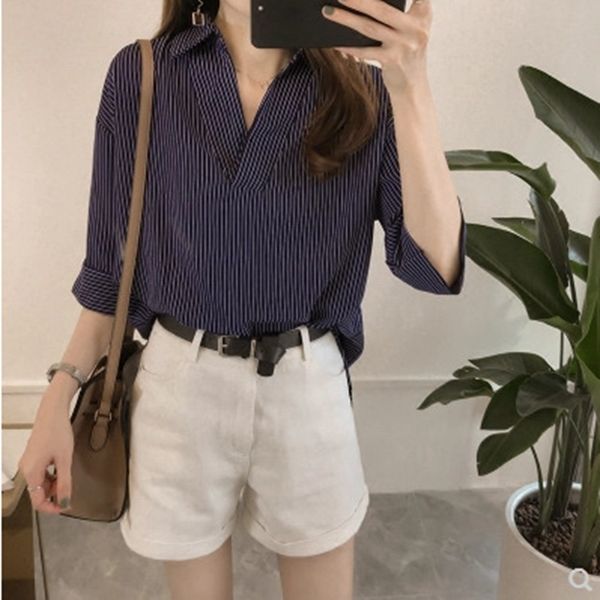 2021 new fashion korean loose striped shirt spring summer female casual three quarter long clothes v neck women 7shb, White
2021 new fashion korean loose striped shirt spring summer female casual three quarter long clothes v neck women 7shb, White