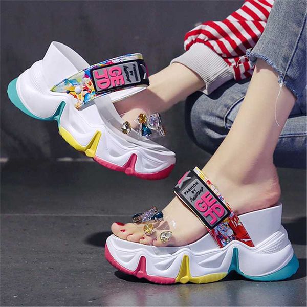 slippers 2021 summer women chunky platform open toe fashion transparent diamond wedge sandal 9.5cm rhinestone high heel shoes, Black
slippers 2021 summer women chunky platform open toe fashion transparent diamond wedge sandal 9.5cm rhinestone high heel shoes, Black
