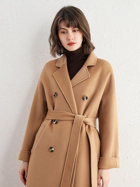women's wool & blends high end camel double breasted double-sided tweed cashmere coat medium length 100% pure winter, Black
women's wool & blends high end camel double breasted double-sided tweed cashmere coat medium length 100% pure winter, Black
